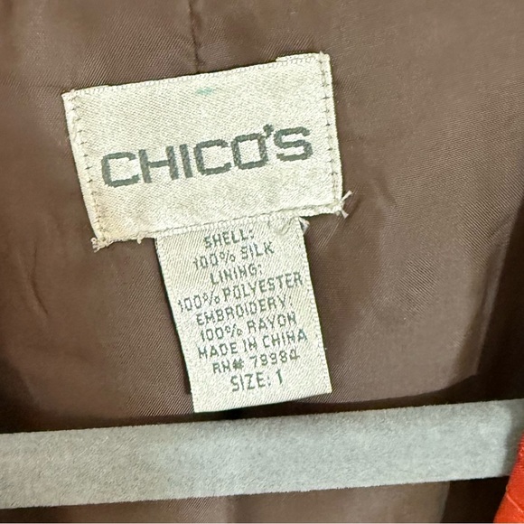 CHICO'S jacket orange brown Open Front Blazer 100% Silk art to wear size M/L - Picture 4 of 5